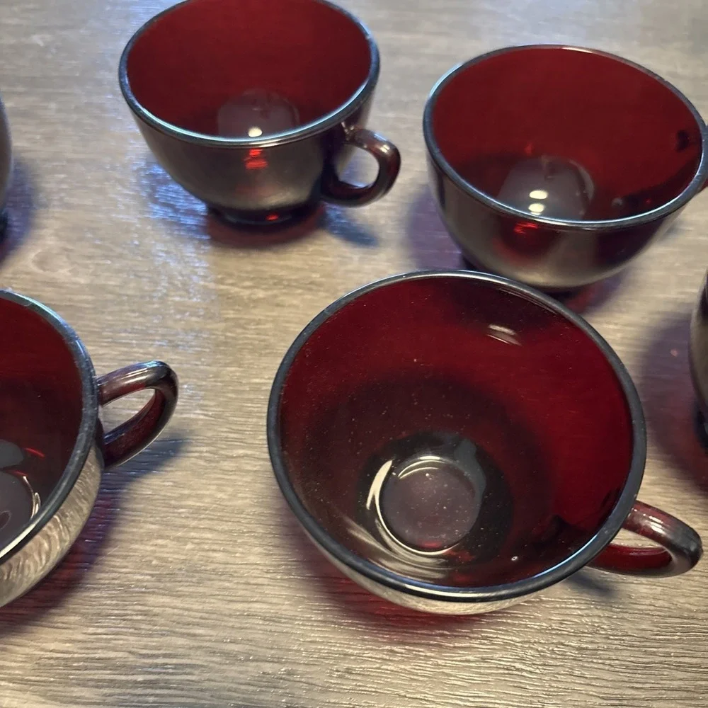 Anchor Hocking Royal Ruby Red‎ Glass Set of 9 Punch Bowl Cups Coffee Tea Mug